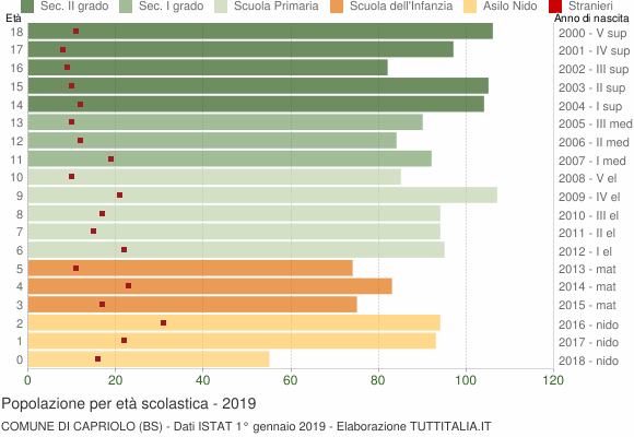 Grafico Popolazione in età scolastica - Capriolo 2019
