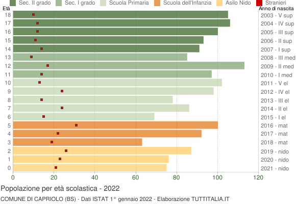 Grafico Popolazione in età scolastica - Capriolo 2022