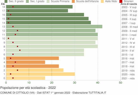 Grafico Popolazione in età scolastica - Cittiglio 2022