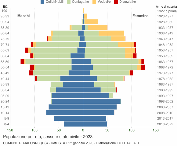 Grafico Popolazione per età, sesso e stato civile Comune di Malonno (BS)