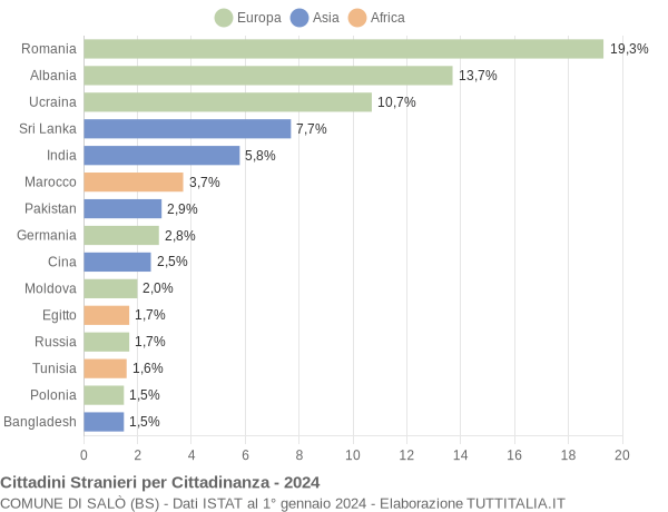 Grafico cittadinanza stranieri - Salò 2024