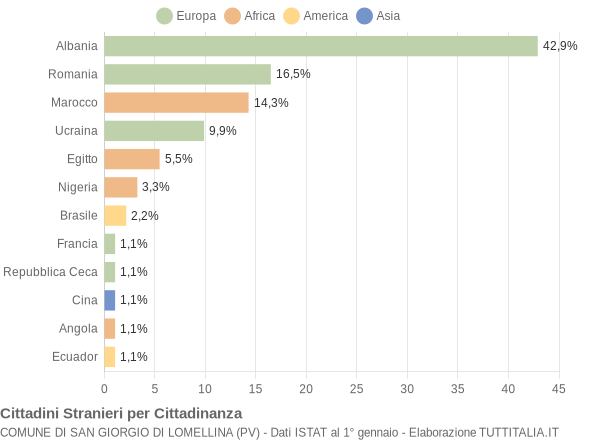 Grafico cittadinanza stranieri - San Giorgio di Lomellina 2013