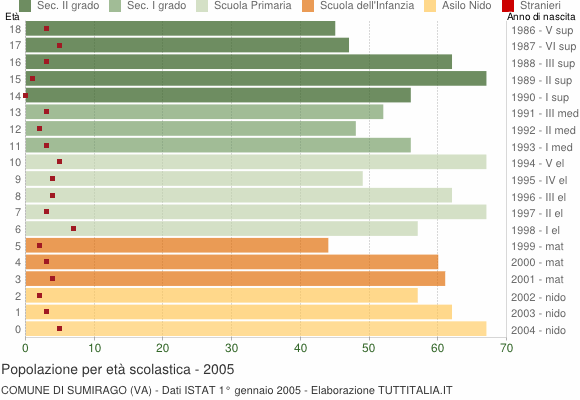Grafico Popolazione in età scolastica - Sumirago 2005