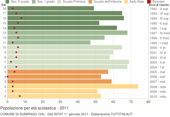 Grafico Popolazione in età scolastica - Sumirago 2011