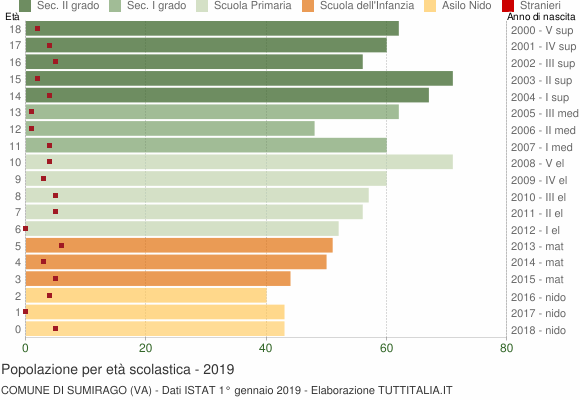 Grafico Popolazione in età scolastica - Sumirago 2019