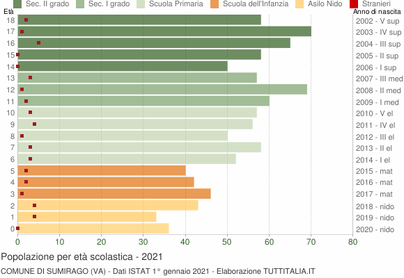 Grafico Popolazione in età scolastica - Sumirago 2021