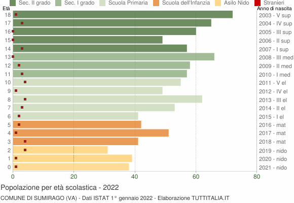 Grafico Popolazione in età scolastica - Sumirago 2022
