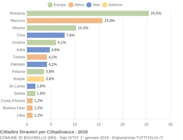 Grafico cittadinanza stranieri - Bigarello 2019