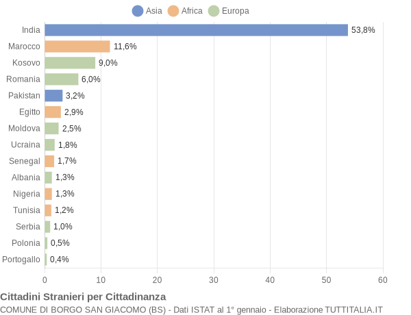 Grafico cittadinanza stranieri - Borgo San Giacomo 2013