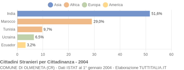 Grafico cittadinanza stranieri - Olmeneta 2004