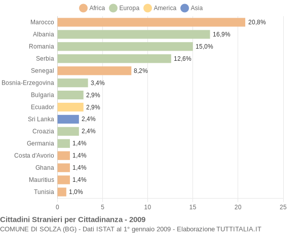 Grafico cittadinanza stranieri - Solza 2009