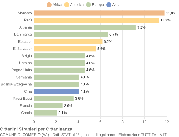 Grafico cittadinanza stranieri - Comerio 2005