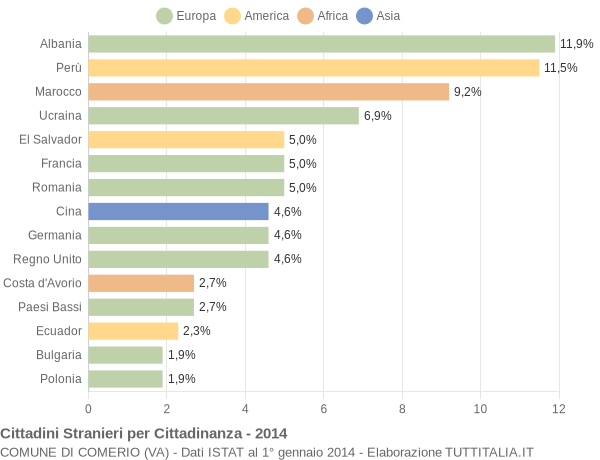 Grafico cittadinanza stranieri - Comerio 2014