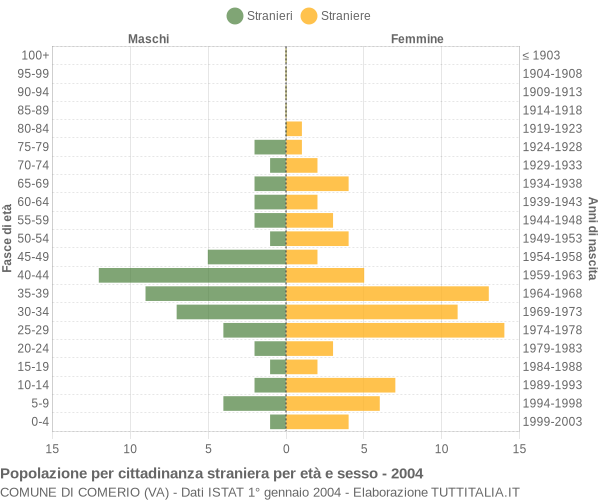 Grafico cittadini stranieri - Comerio 2004