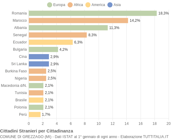 Grafico cittadinanza stranieri - Grezzago 2007