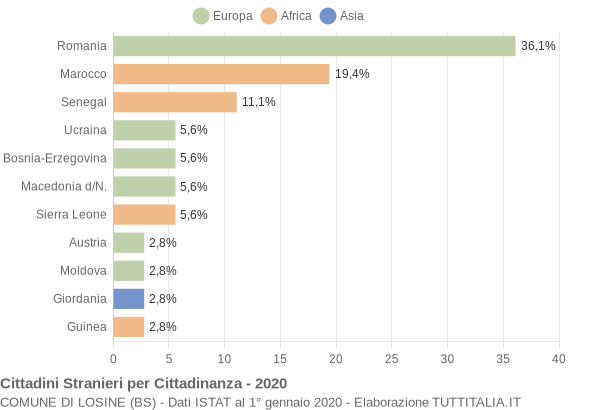 Grafico cittadinanza stranieri - Losine 2020