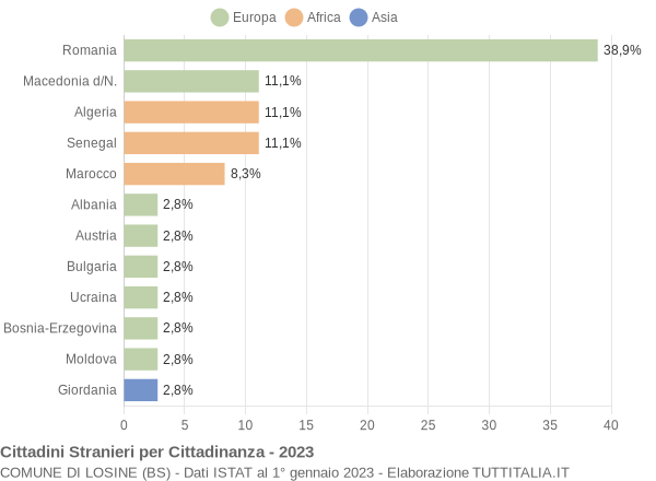 Grafico cittadinanza stranieri - Losine 2023