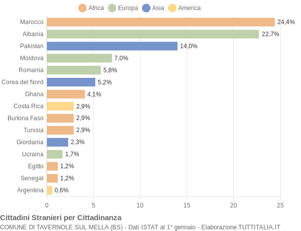 Grafico cittadinanza stranieri - Tavernole sul Mella 2009