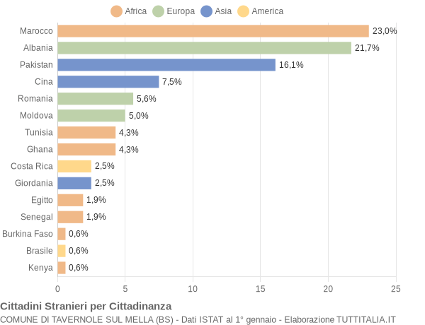 Grafico cittadinanza stranieri - Tavernole sul Mella 2010