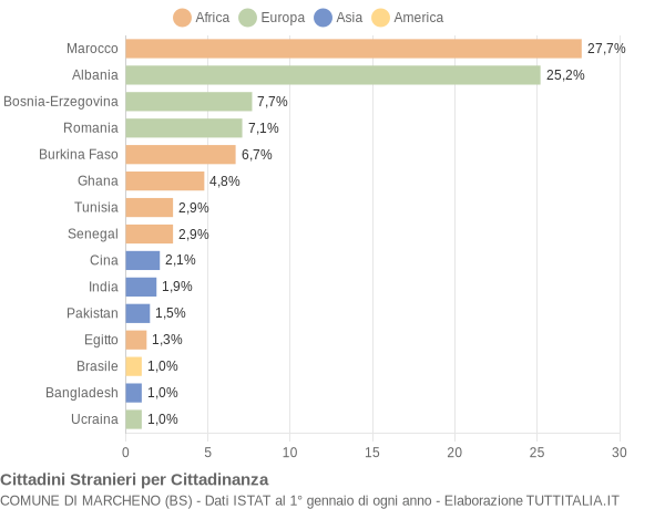 Grafico cittadinanza stranieri - Marcheno 2009