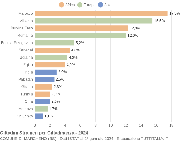 Grafico cittadinanza stranieri - Marcheno 2024