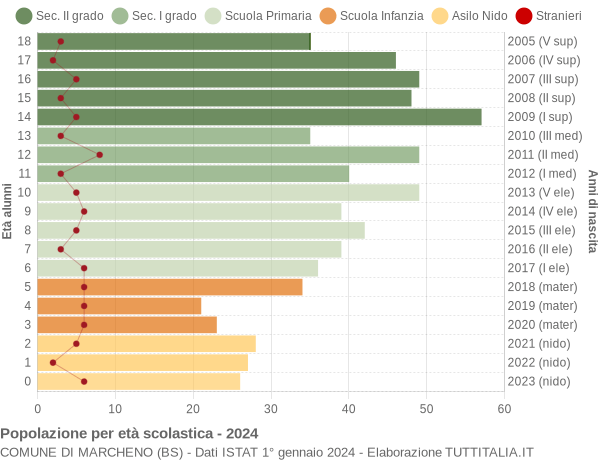 Grafico Popolazione in età scolastica - Marcheno 2024