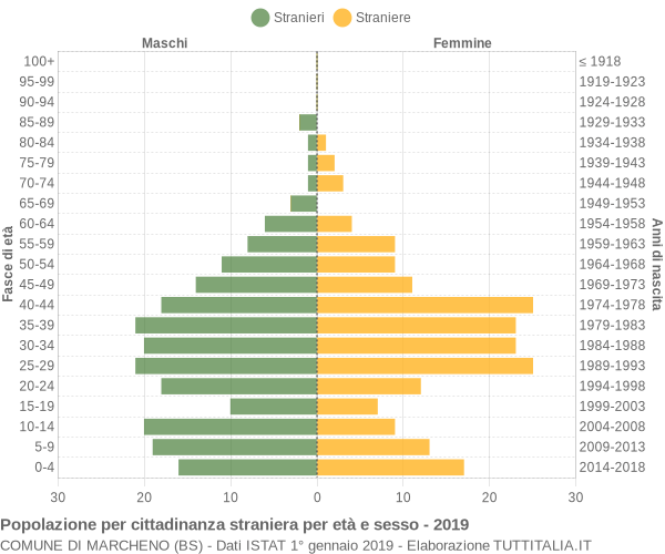 Grafico cittadini stranieri - Marcheno 2019