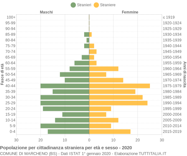 Grafico cittadini stranieri - Marcheno 2020