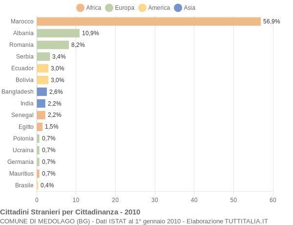 Grafico cittadinanza stranieri - Medolago 2010