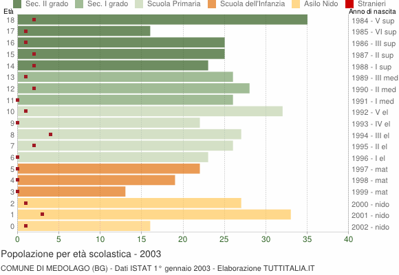 Grafico Popolazione in età scolastica - Medolago 2003