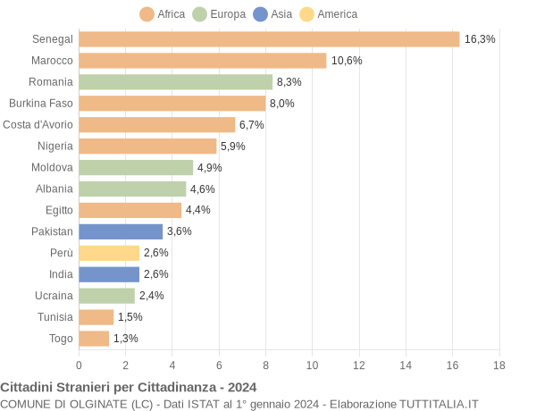 Grafico cittadinanza stranieri - Olginate 2024