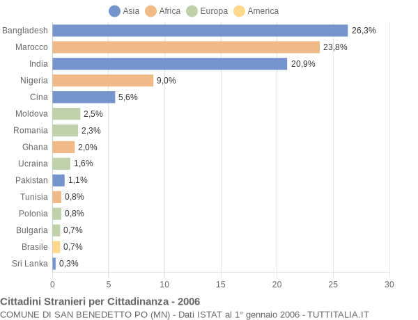 Grafico cittadinanza stranieri - San Benedetto Po 2006