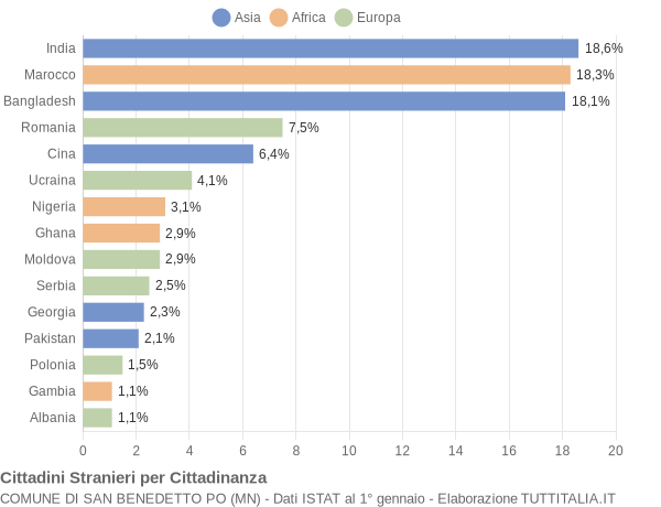 Grafico cittadinanza stranieri - San Benedetto Po 2019