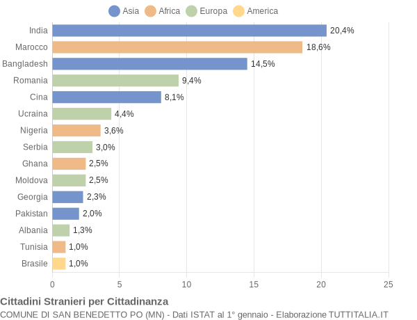 Grafico cittadinanza stranieri - San Benedetto Po 2021