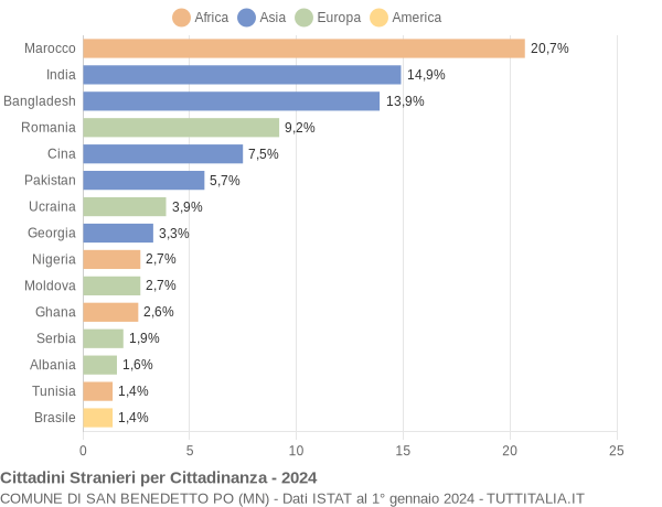 Grafico cittadinanza stranieri - San Benedetto Po 2024