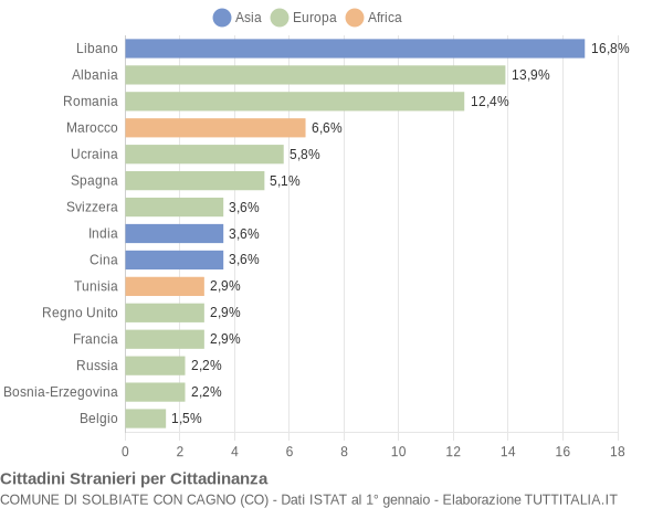 Grafico cittadinanza stranieri - Solbiate con Cagno 2010