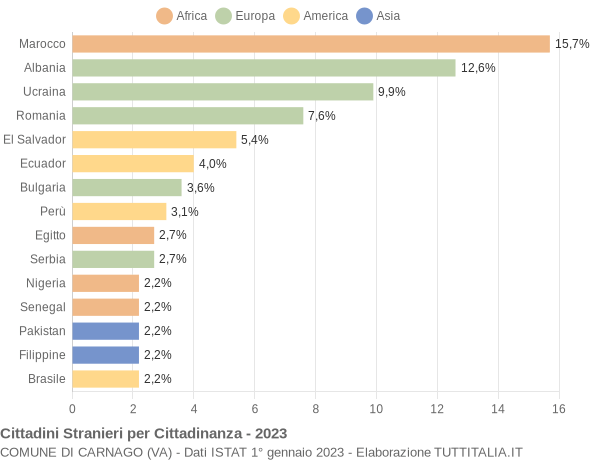 Grafico cittadinanza stranieri - Carnago 2023