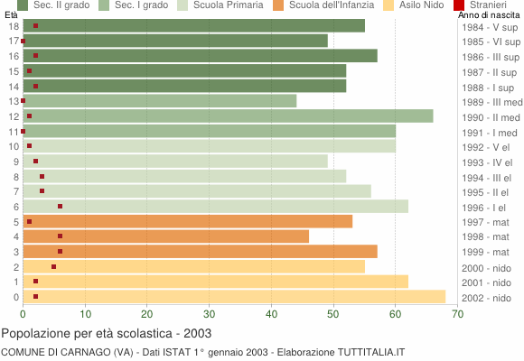 Grafico Popolazione in età scolastica - Carnago 2003