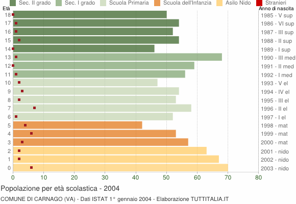 Grafico Popolazione in età scolastica - Carnago 2004