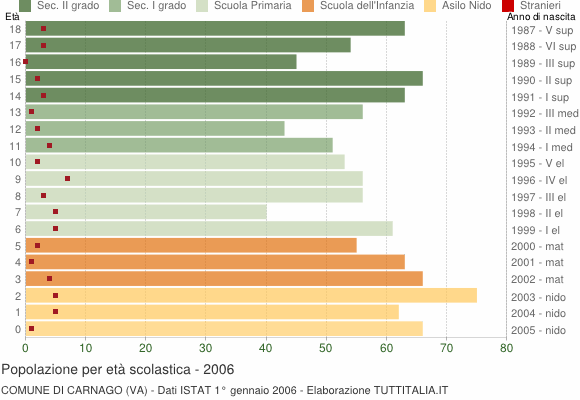 Grafico Popolazione in età scolastica - Carnago 2006