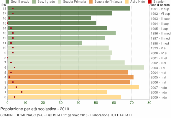 Grafico Popolazione in età scolastica - Carnago 2010