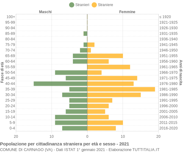 Grafico cittadini stranieri - Carnago 2021