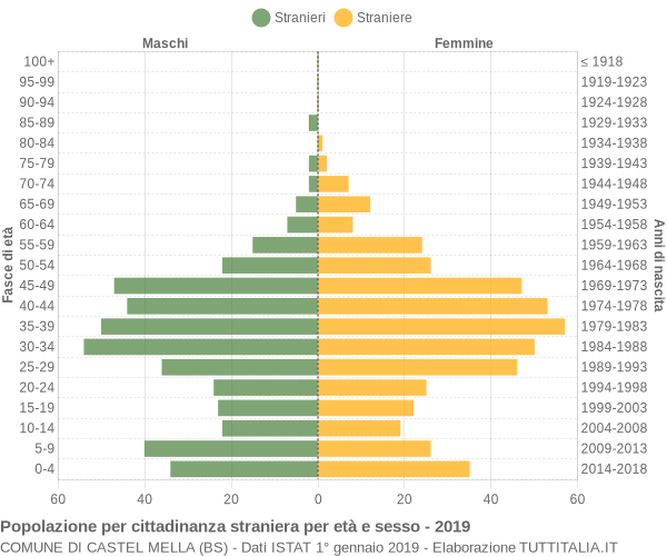 Grafico cittadini stranieri - Castel Mella 2019