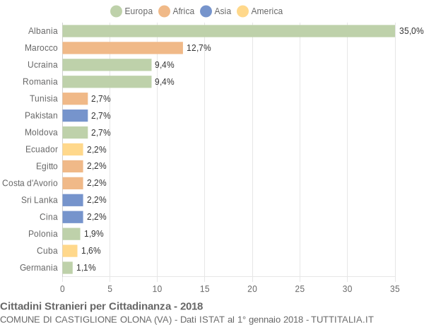 Grafico cittadinanza stranieri - Castiglione Olona 2018