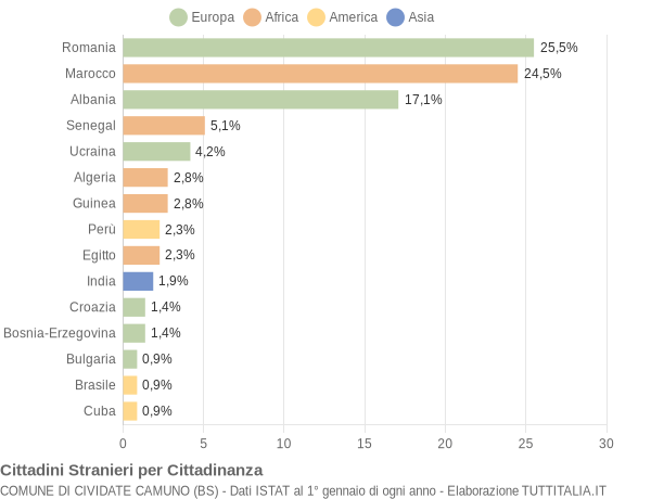 Grafico cittadinanza stranieri - Cividate Camuno 2011