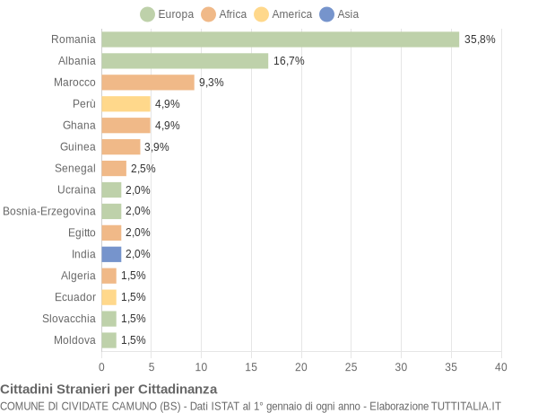 Grafico cittadinanza stranieri - Cividate Camuno 2018