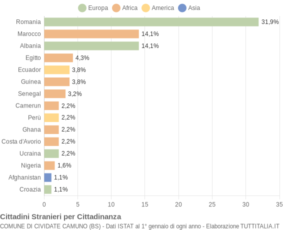 Grafico cittadinanza stranieri - Cividate Camuno 2021