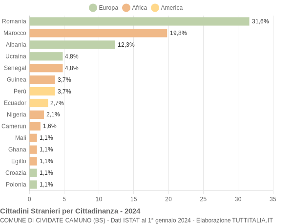 Grafico cittadinanza stranieri - Cividate Camuno 2024