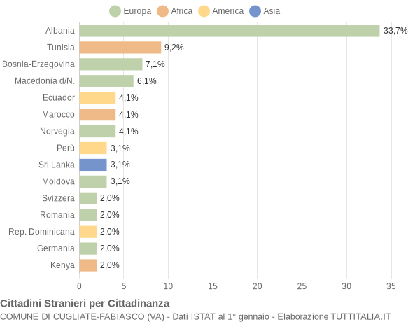 Grafico cittadinanza stranieri - Cugliate-Fabiasco 2004