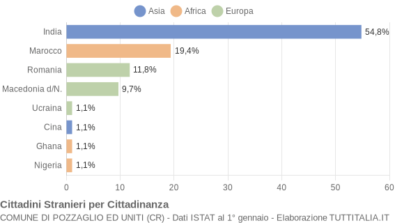 Grafico cittadinanza stranieri - Pozzaglio ed Uniti 2006